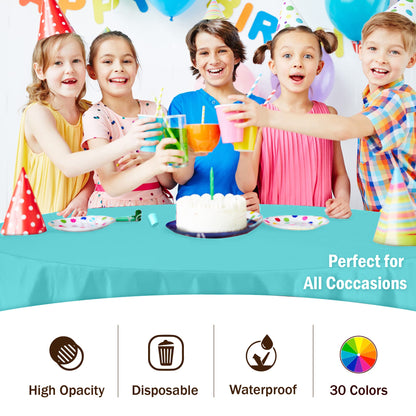 Premium Round Aqua Blue Plastic Table Cover
