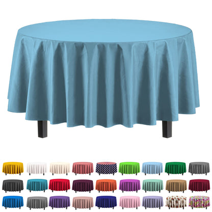 Round Sky Blue Plastic Table Cover