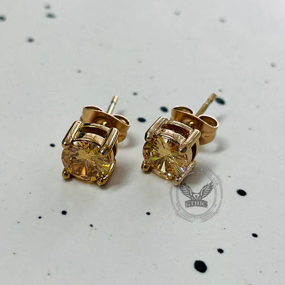 Round Square Stainless Steel Gemstone Stud Earrings
