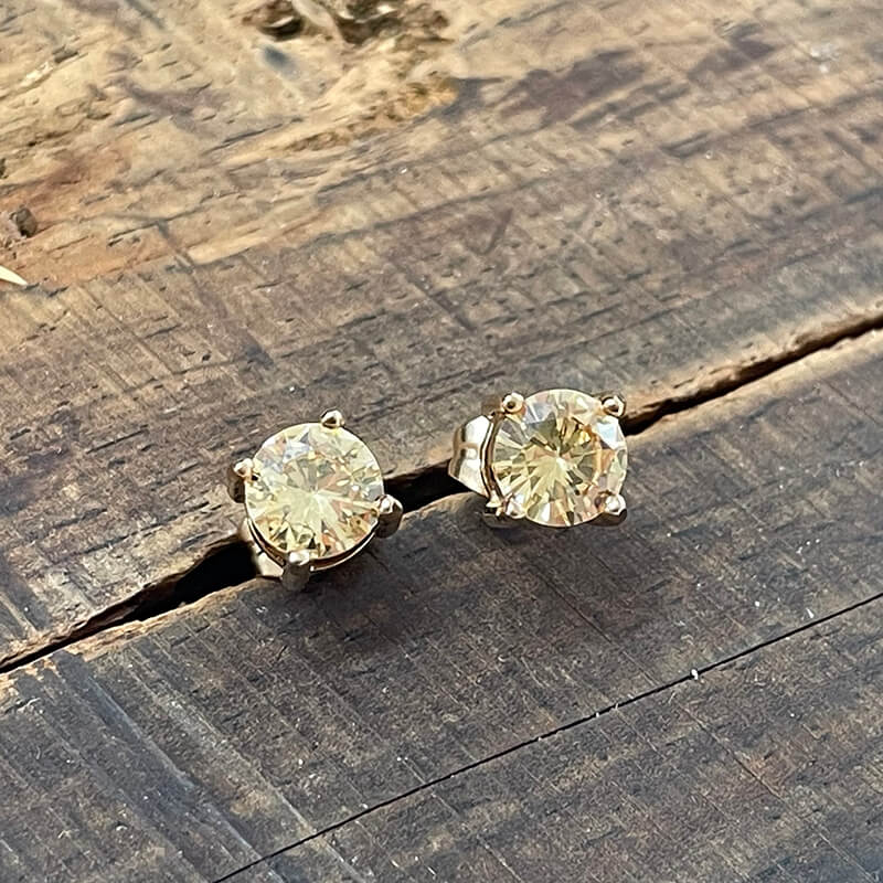 Round Square Stainless Steel Gemstone Stud Earrings