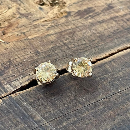 Round Square Stainless Steel Gemstone Stud Earrings