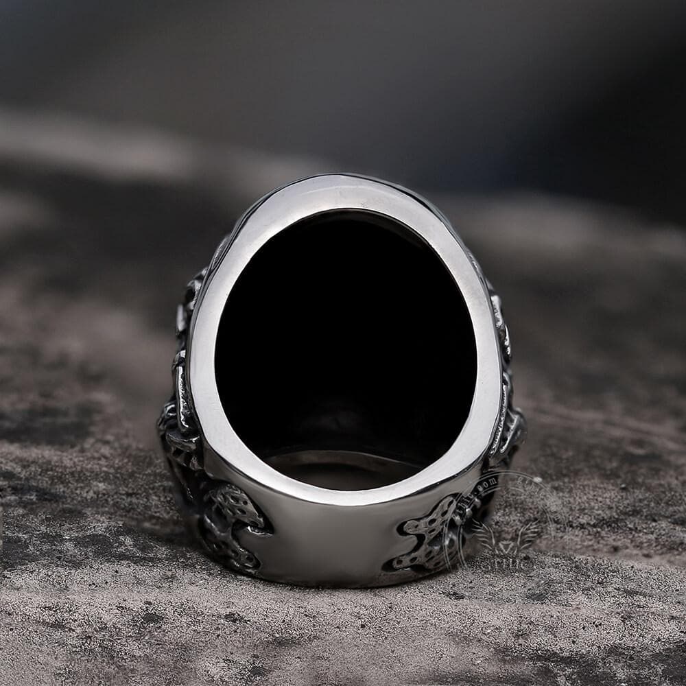 Ruby & Sapphire Eye Stainless Steel Skull Ring
