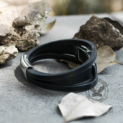 Rudder Anchor Stainless Steel Leather Bracelet