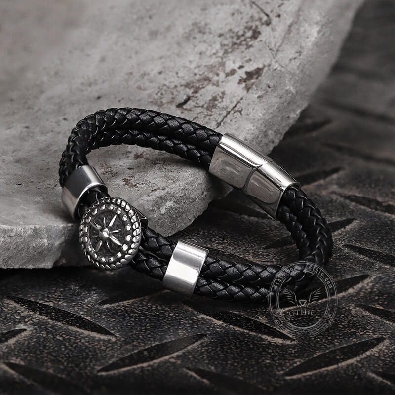 Rudder Stainless Steel Leather Marine Bracelet