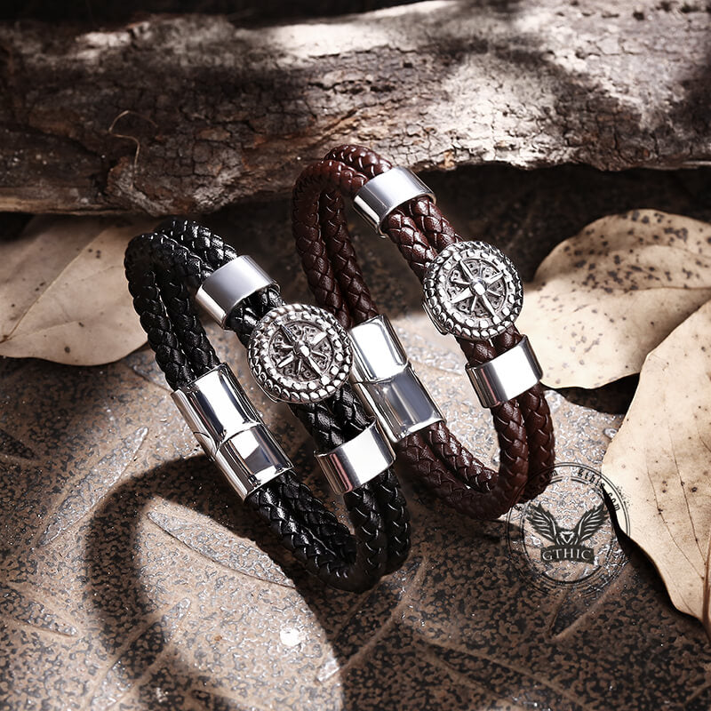 Rudder Stainless Steel Leather Marine Bracelet