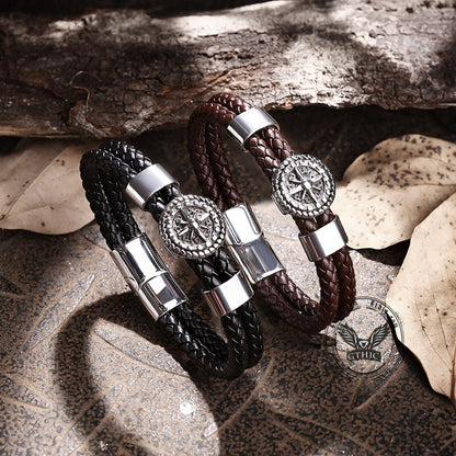 Rudder Stainless Steel Leather Marine Bracelet