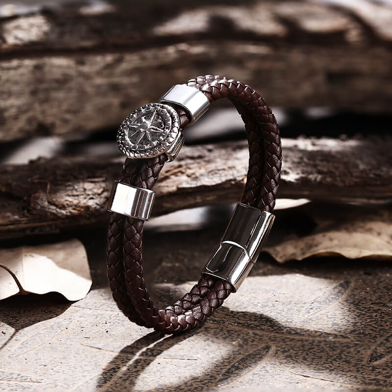 Rudder Stainless Steel Leather Marine Bracelet
