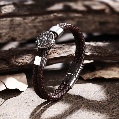 Rudder Stainless Steel Leather Marine Bracelet