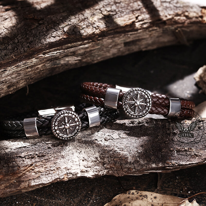 Rudder Stainless Steel Leather Marine Bracelet