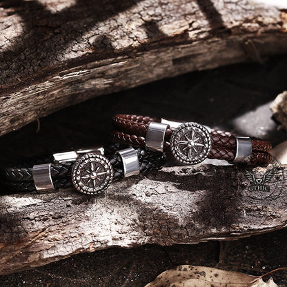 Rudder Stainless Steel Leather Marine Bracelet