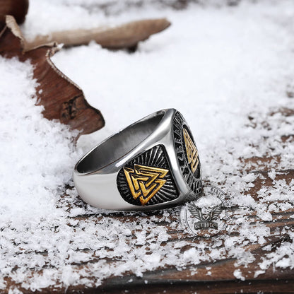 Runes Valknut Triangle Stainless Steel Viking Ring