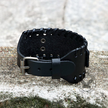 Runes Valknut Wristband Alloy Leather Viking Bracelet