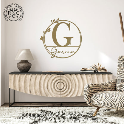 Floral Leaves - Outdoor Monogram Wreaths for Front Door - Monogram Wall Decor Metal Initial Signs