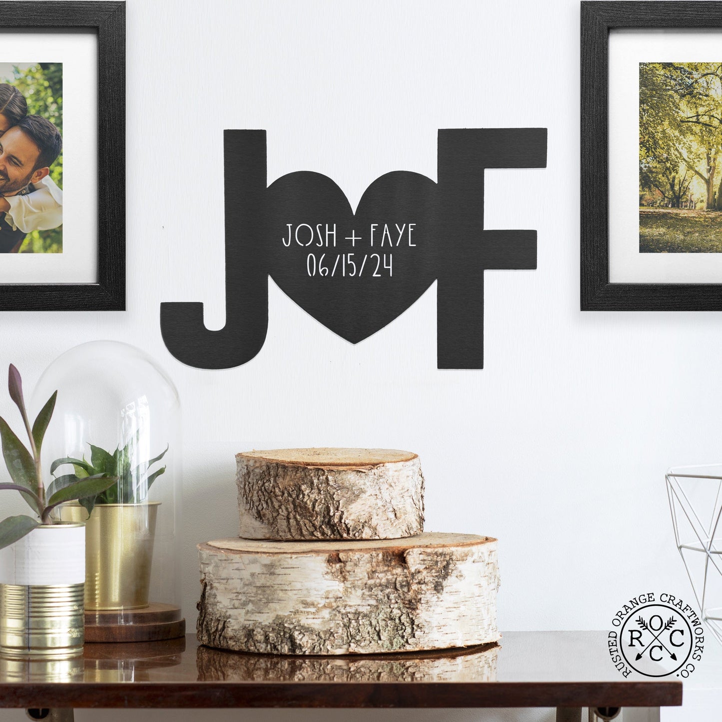 Initials & Heart Monogram - Large Metal Custom Family Name Heart Sign