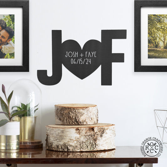 Initials & Heart Monogram - Large Metal Custom Family Name Heart Sign