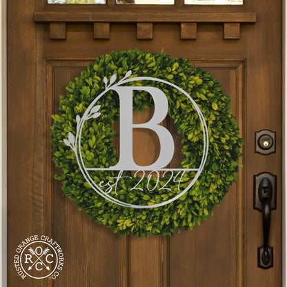 Floral Leaves - Outdoor Monogram Wreaths for Front Door - Monogram Wall Decor Metal Initial Signs