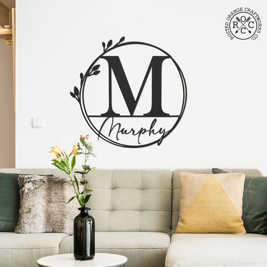 Floral Leaves - Outdoor Monogram Wreaths for Front Door - Monogram Wall Decor Metal Initial Signs