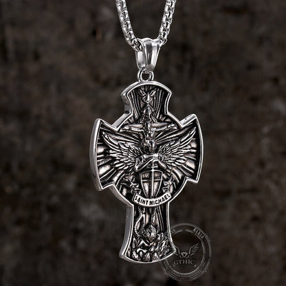 Saint Michael Sword Stainless Steel Cross Pendant