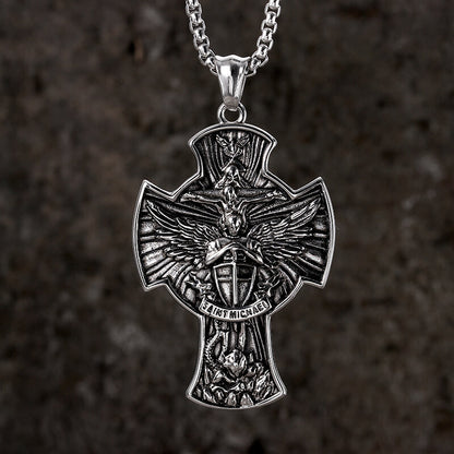 Saint Michael Sword Stainless Steel Cross Pendant