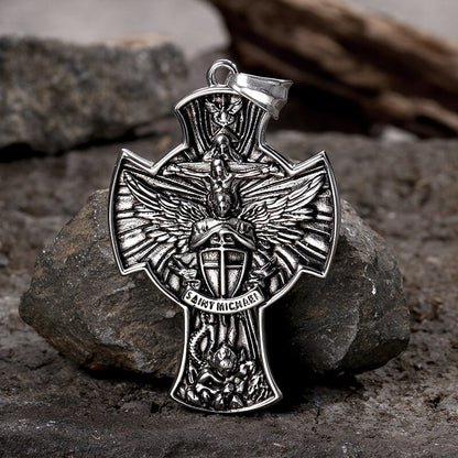 Saint Michael Sword Stainless Steel Cross Pendant