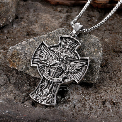 Saint Michael Sword Stainless Steel Cross Pendant