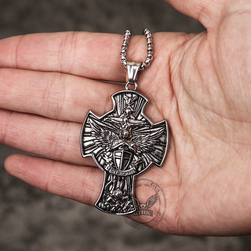 Saint Michael Sword Stainless Steel Cross Pendant