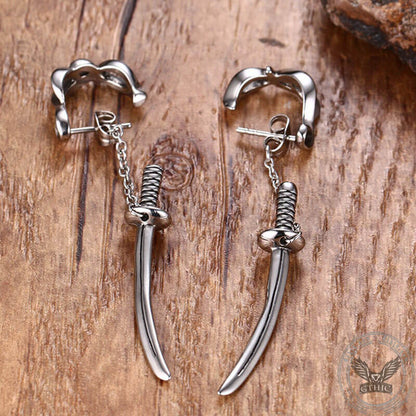 Samurai Sword Stainless Steel Stud Earrings
