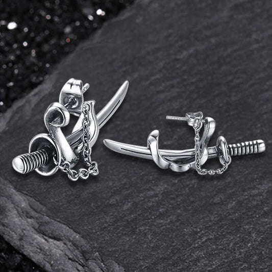 Samurai Sword Stainless Steel Stud Earrings