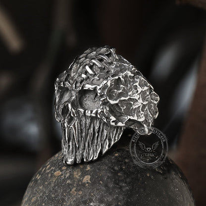 Scar Crack Stainless Steel Skull Ring