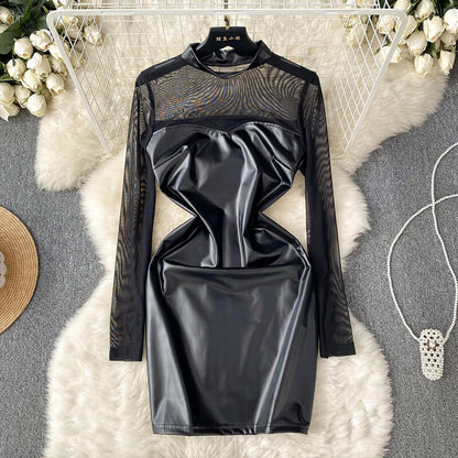 Sexy Black Mesh Patchwork Slim Fit Hip Dress