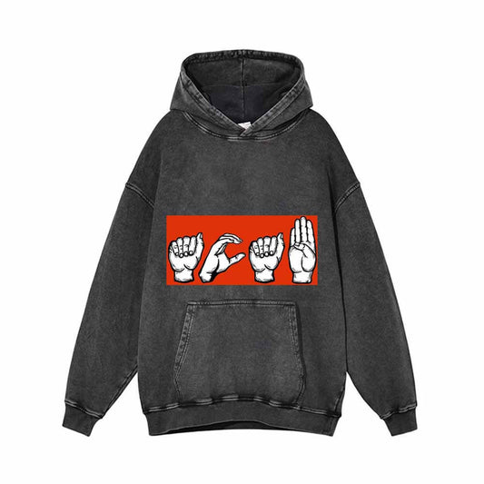 Sign Language Graphic Vintage Washed Hoodie
