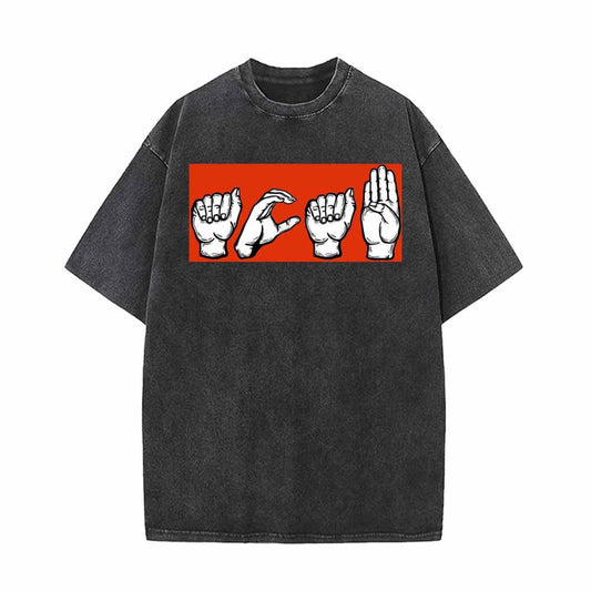 Sign Language Graphic Vintage Washed T-shirt