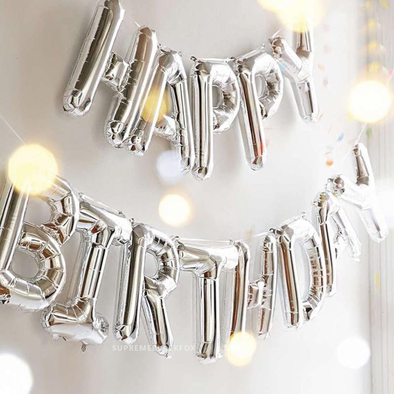 Silver Happy Birthday Balloons - Aluminum Foil Banner Balloon for Birthdays Party Decorations Supplies (16 Inch)