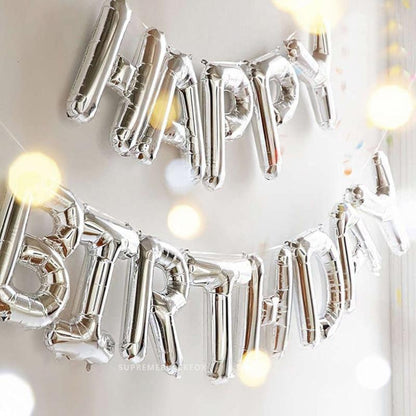 Silver Happy Birthday Balloons - Aluminum Foil Banner Balloon for Birthdays Party Decorations Supplies (16 Inch)
