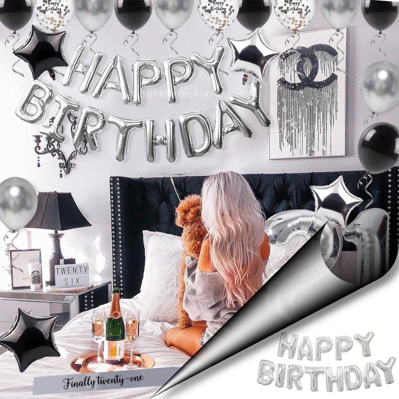 Silver Happy Birthday Balloons - Aluminum Foil Banner Balloon for Birthdays Party Decorations Supplies (16 Inch)