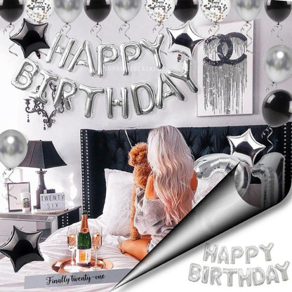 Silver Happy Birthday Balloons - Aluminum Foil Banner Balloon for Birthdays Party Decorations Supplies (16 Inch)