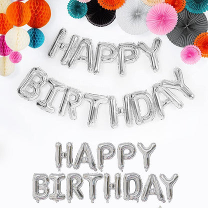 Silver Happy Birthday Balloons - Aluminum Foil Banner Balloon for Birthdays Party Decorations Supplies (16 Inch)