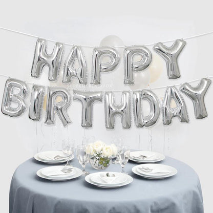 Silver Happy Birthday Balloons - Aluminum Foil Banner Balloon for Birthdays Party Decorations Supplies (16 Inch)