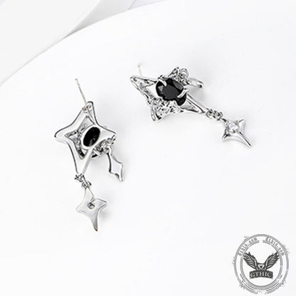 Silver 4 Pointed Star Alloy Drop Earrings