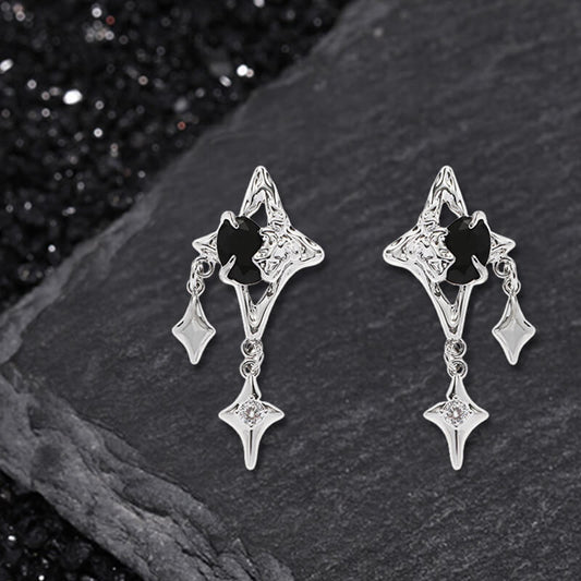 Silver 4 Pointed Star Alloy Drop Earrings