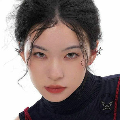Silver Bat Red Zircon Elf Ear Cuffs