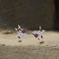 Silver Bat Red Zircon Elf Ear Cuffs