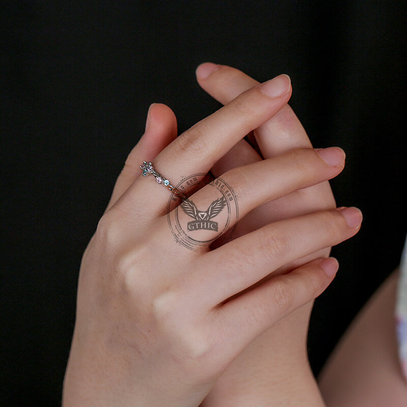 Simple Colorful Zircon Brass Open Ring