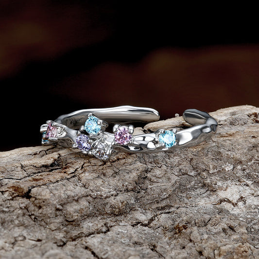 Simple Colorful Zircon Brass Open Ring