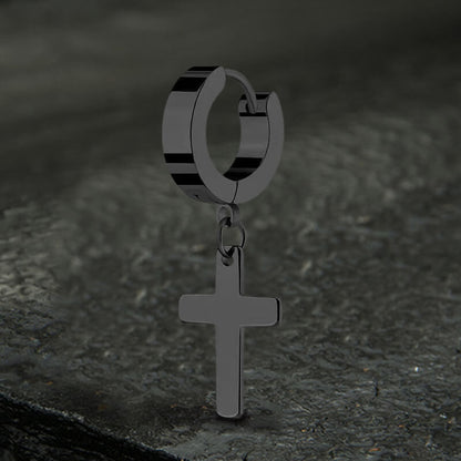 Simple Cross Stainless Steel Hoop Earrings