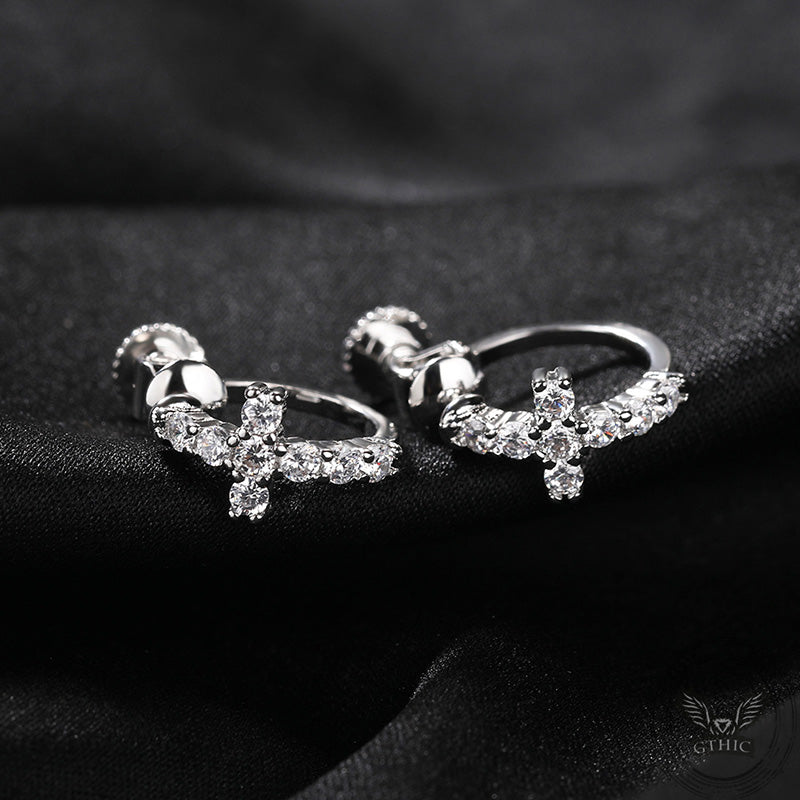 Simple Cross Zircon Brass Stud Earrings