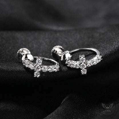 Simple Cross Zircon Brass Stud Earrings
