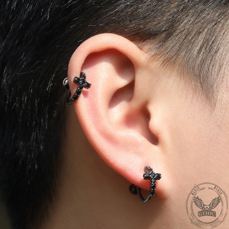 Simple Cross Zircon Brass Stud Earrings
