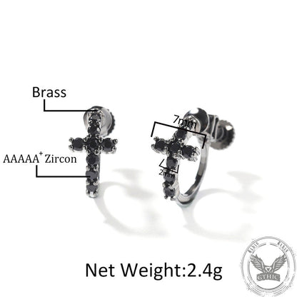 Simple Cross Zircon Brass Stud Earrings