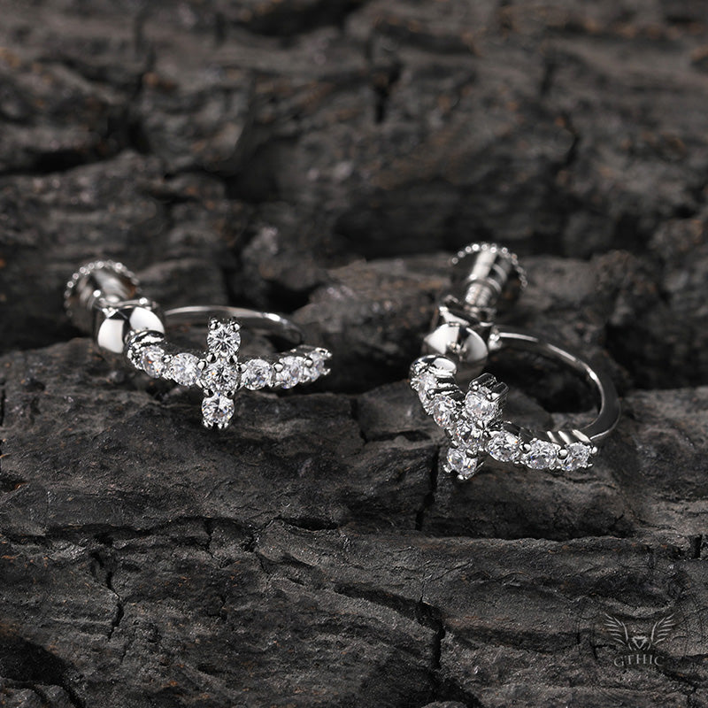 Simple Cross Zircon Brass Stud Earrings